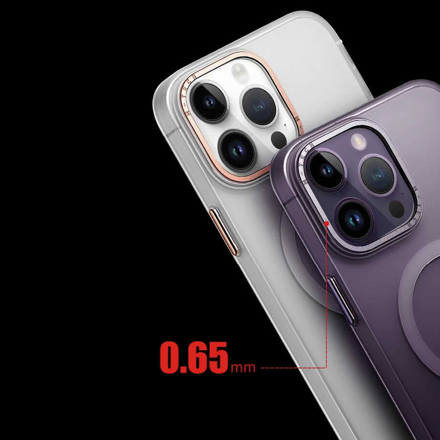 Apple iPhone 14 Pro Max Kılıf M-safe Şarj Özellikli Buzlu Sert PC Zore Tuval Kapak Derin Mor