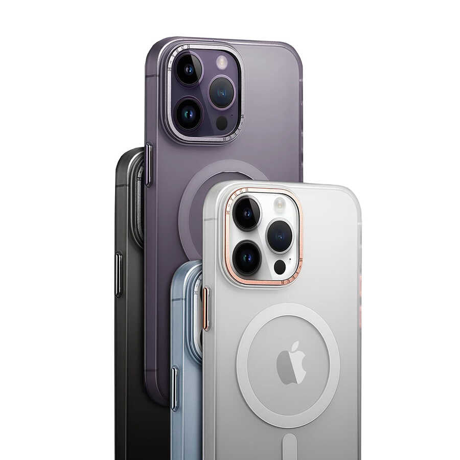 Apple iPhone 14 Pro Max Kılıf M-safe Şarj Özellikli Buzlu Sert PC Zore Tuval Kapak Siyah