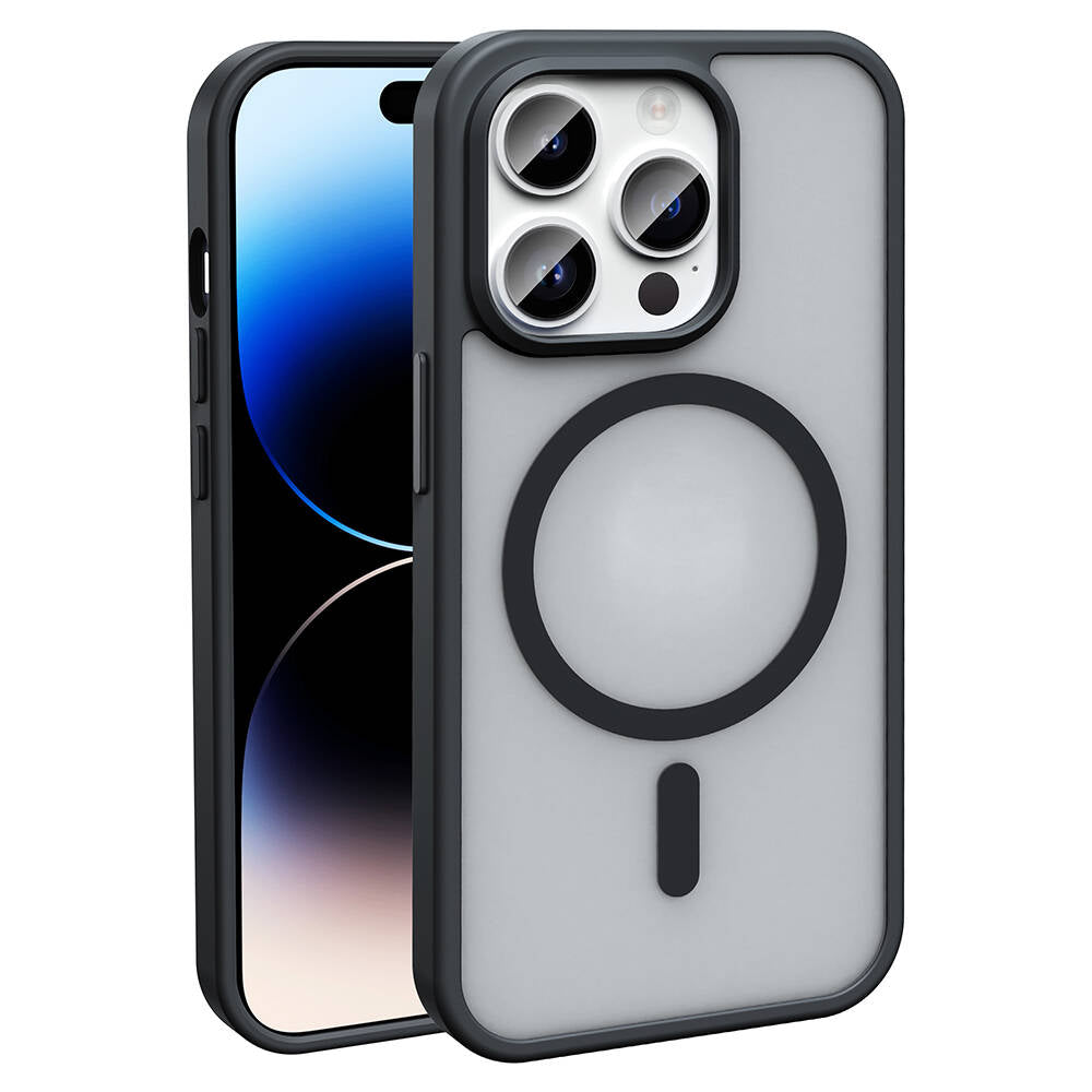Apple iPhone 14 Pro Max Kılıf M-safe Şarj Özellikli Mat Arka Yüzey Zore Sio Kapak Derin Mor