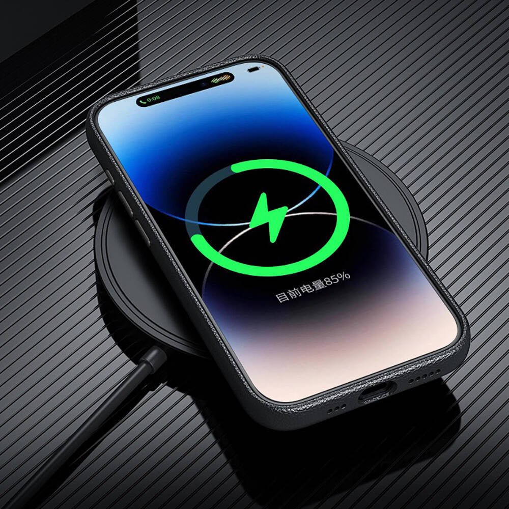 Apple iPhone 14 Pro Max Kılıf M-safe Şarj Özellikli PU Deri Zore Adora Kapak Siyah
