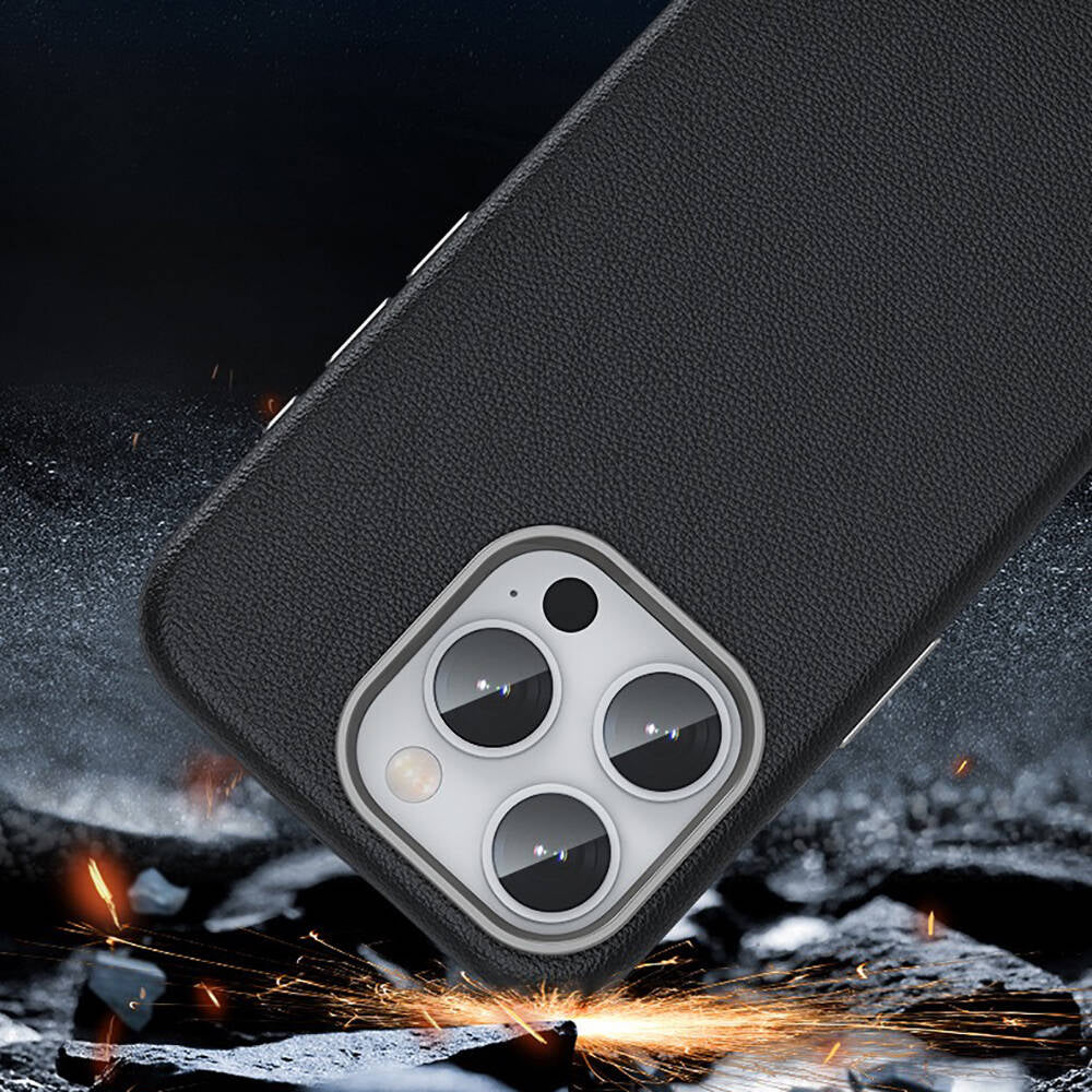 Apple iPhone 14 Pro Max Kılıf M-safe Şarj Özellikli PU Deri Zore Adora Kapak Siyah