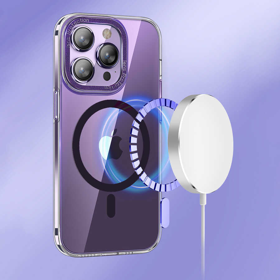 Apple iPhone 14 Pro Max Kılıf M-safe Şarj Özellikli Sert PC Zore Fuya Kapak Derin Mor