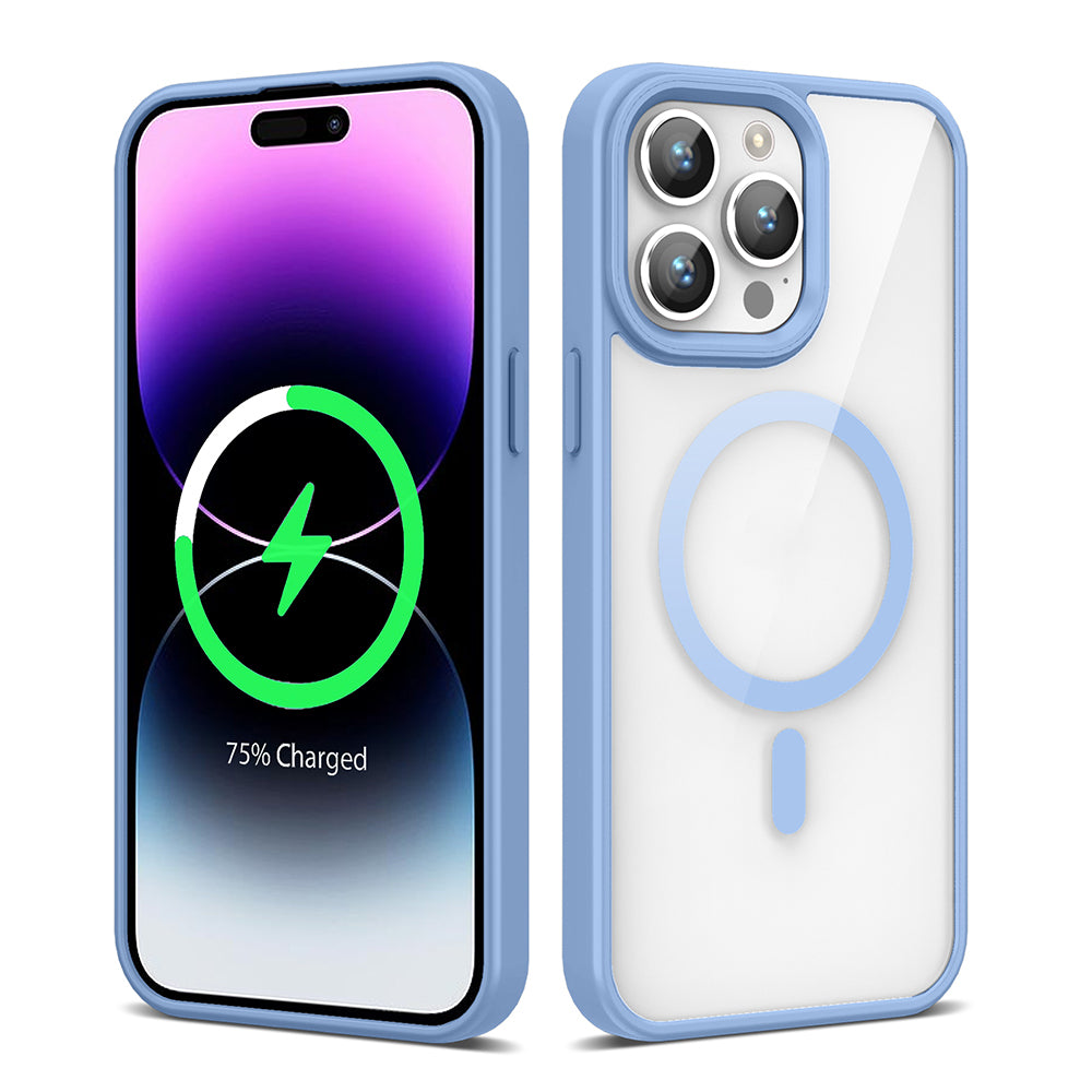 Apple iPhone 14 Pro Max Kılıf M-safe Wireless Şarj Özellikli Silikon Zore Ege Kapak Açık Mavi