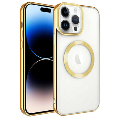 Apple iPhone 14 Pro Max Kılıf M-safe Wireless Şarj Özellikli Zore Setro Silikon Gold