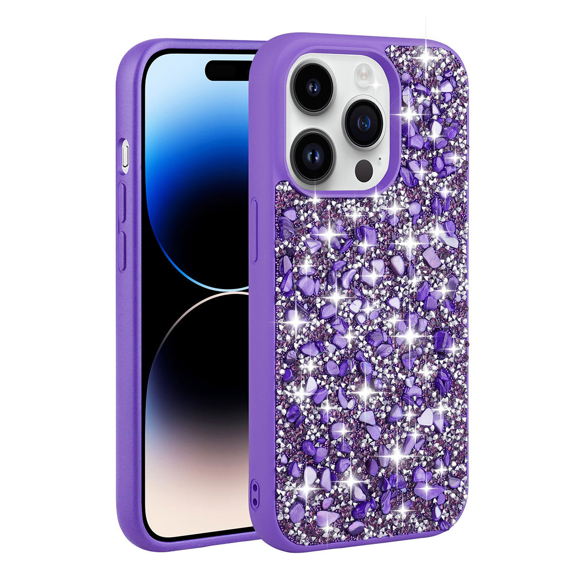 Apple iPhone 14 Pro Max Kılıf Parlak Taşlı Tasarım Zore Linea Kapak Mor