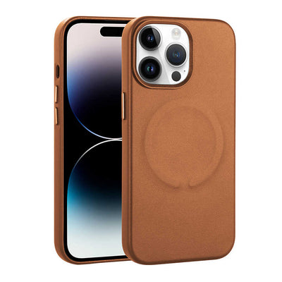 Apple iPhone 14 Pro Max Kılıf PU Deri M-safe Wireless Şarj Özellikli Zore Derix Kapak Kahverengi