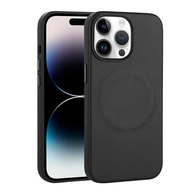 Apple iPhone 14 Pro Max Kılıf PU Deri M-safe Wireless Şarj Özellikli Zore Derix Kapak Siyah