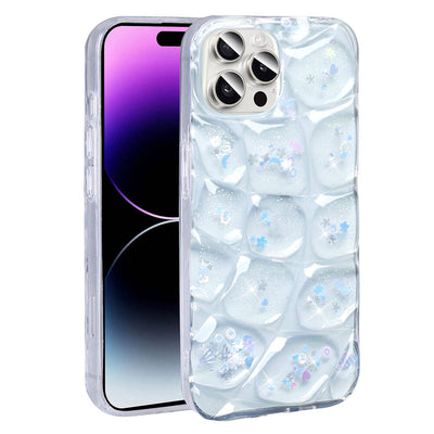 Apple iPhone 14 Pro Max Kılıf Simli 3D Desenli Zore Hacar Kapak Pembe-Mavi