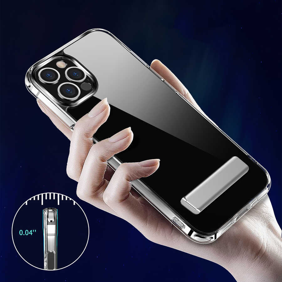 Apple iPhone 14 Pro Max Kılıf Standlı Şeffaf Silikon Zore L-Stand Kapak Renksiz
