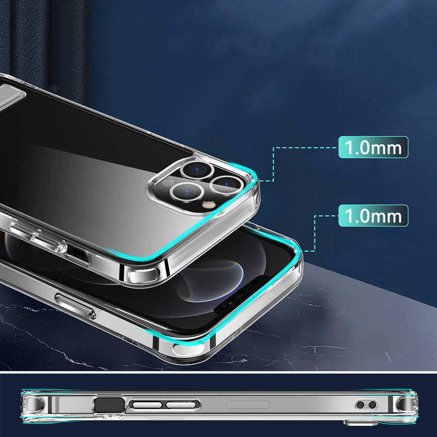 Apple iPhone 14 Pro Max Kılıf Standlı Şeffaf Silikon Zore L-Stand Kapak Renksiz