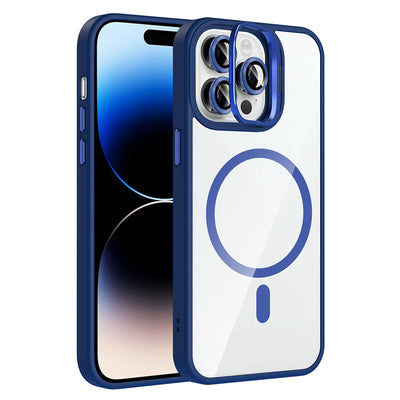 Apple iPhone 14 Pro Max Kılıf Standlı ve Kamera Lens Hediyeli M-Safe Şarj Özellikli Zore Etro Kapak Derin Mor