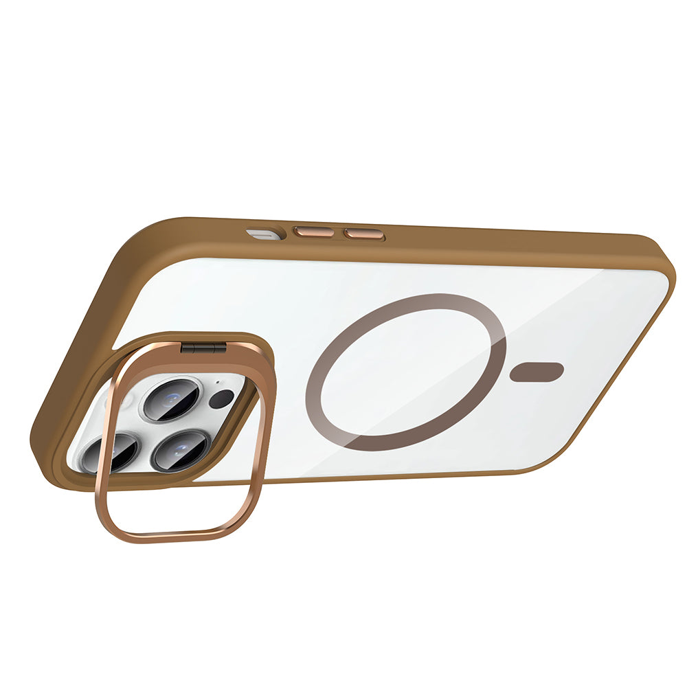 Apple iPhone 14 Pro Max Kılıf Standlı ve Kamera Lens Hediyeli M-Safe Şarj Özellikli Zore Etro Kapak Siyah