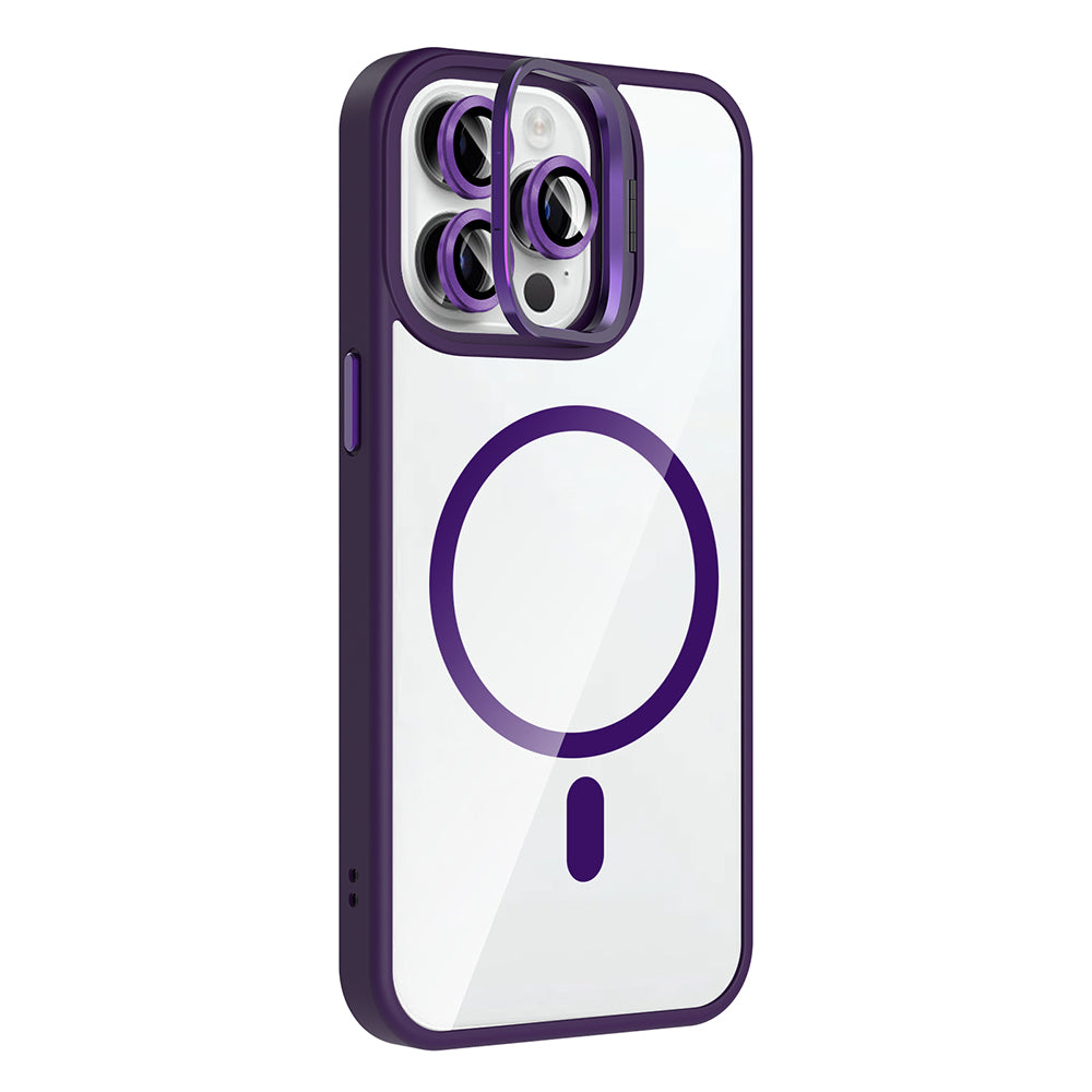 Apple iPhone 14 Pro Max Kılıf Standlı ve Kamera Lens Hediyeli M-Safe Şarj Özellikli Zore Etro Kapak Siyah