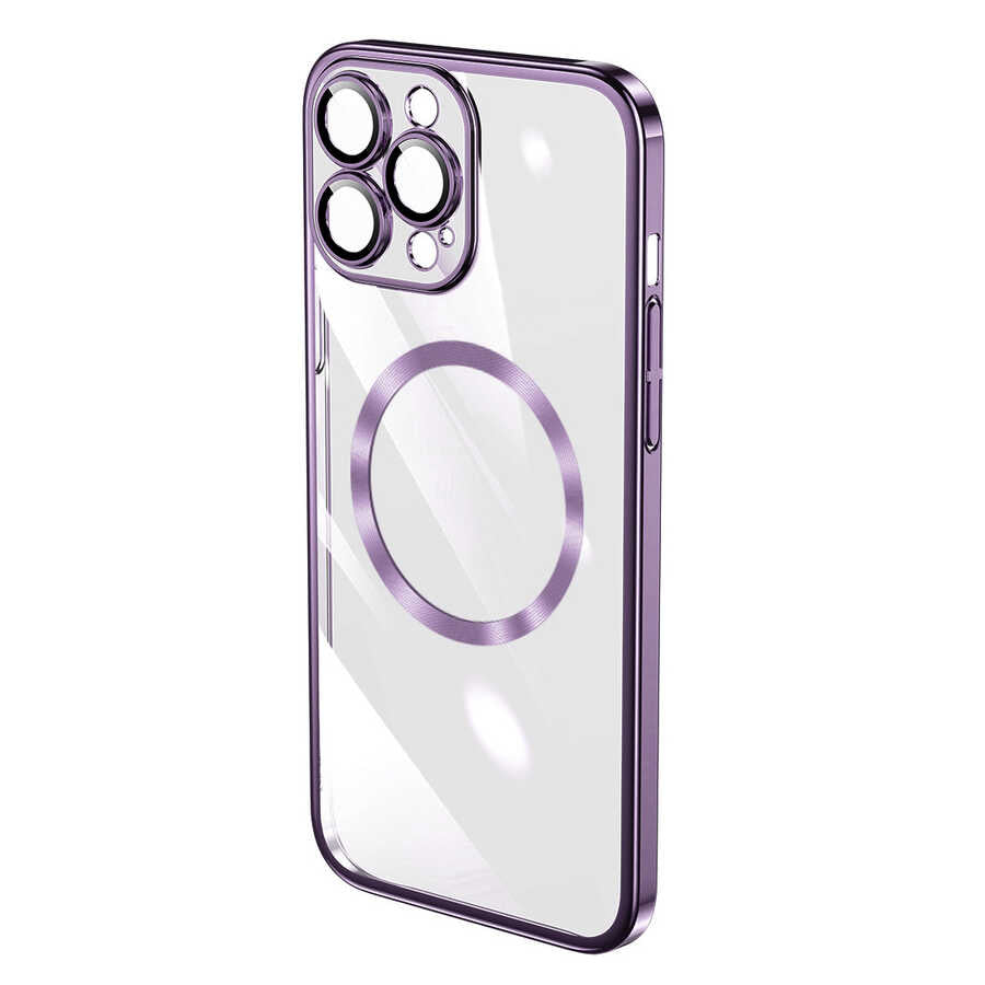 Apple iPhone 14 Pro Max Kılıf Wireless Şarj Özellikli Sert PC Zore Riksos M-safe Kapak Derin Mor