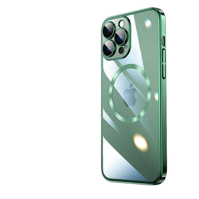 Apple iPhone 14 Pro Max Kılıf Wireless Şarj Özellikli Sert PC Zore Riksos M-safe Kapak Koyu Yeşil