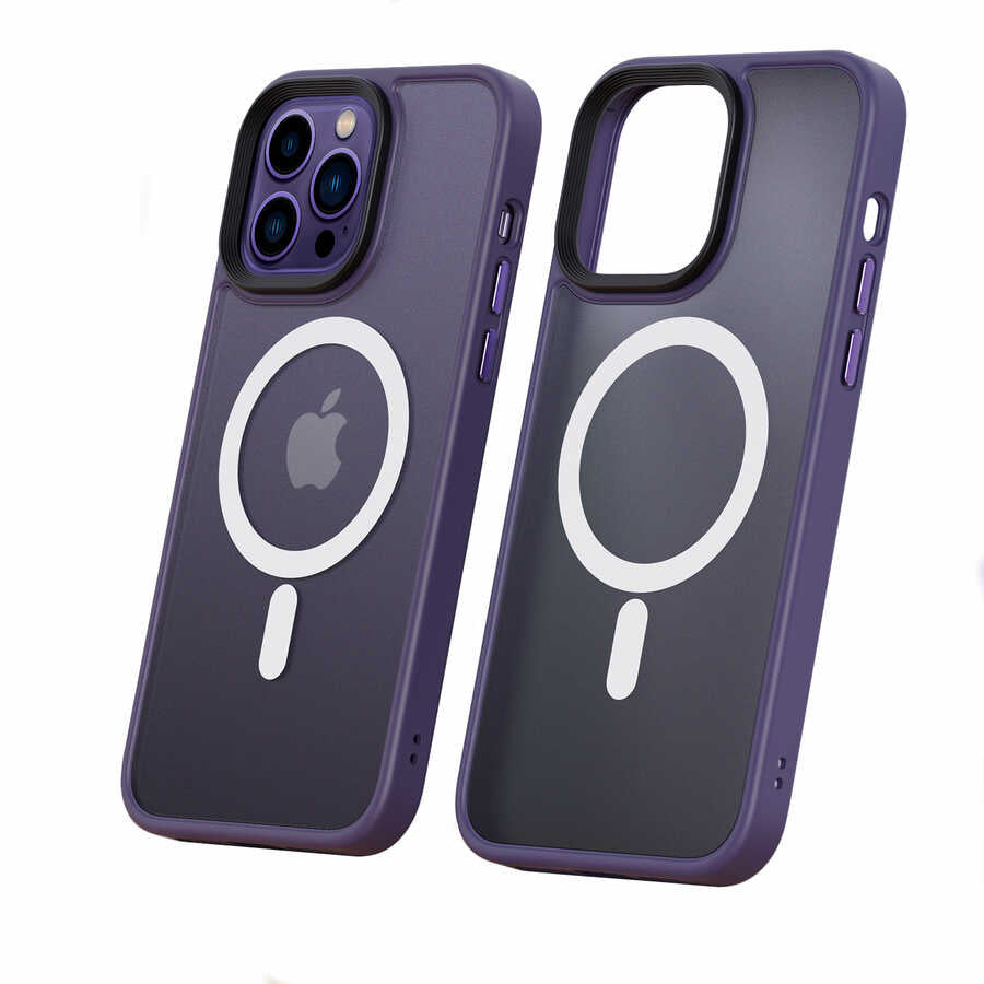 Apple iPhone 14 Pro Max Kılıf Wireless Şarj Özellikli Zore Hibrit M-safe Kapak Mor