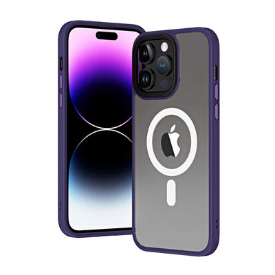 Apple iPhone 14 Pro Max Kılıf Wireless Şarj Özellikli Zore Hibrit M-safe Kapak Derin Mor