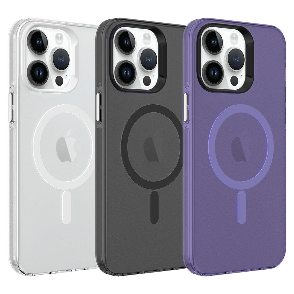 Apple iPhone 14 Pro Max Kılıf Zore M-safe Şarj Özellikli Buzlu Transparan C-Pro Sert Kapak Renksiz