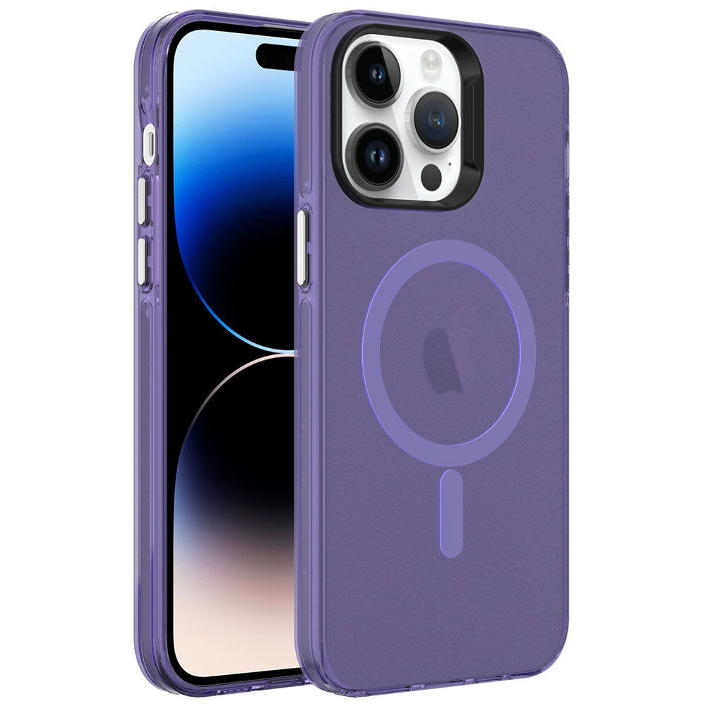 Apple iPhone 14 Pro Max Kılıf Zore M-safe Şarj Özellikli Buzlu Transparan C-Pro Sert Kapak Siyah
