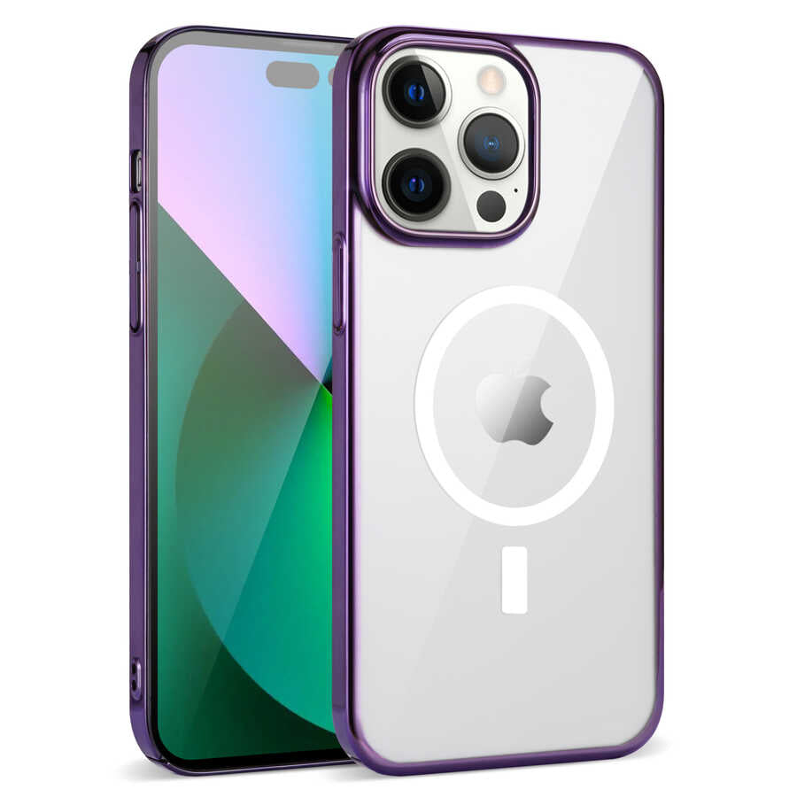 Apple iPhone 14 Pro Max Kılıf Zore Wireless Şarj Özellikli Pixel M-safe Kapak Derin Mor