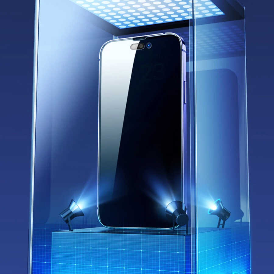 Apple iPhone 14 Pro Max Zore Kor Privacy Cam Ekran Koruyucu Siyah