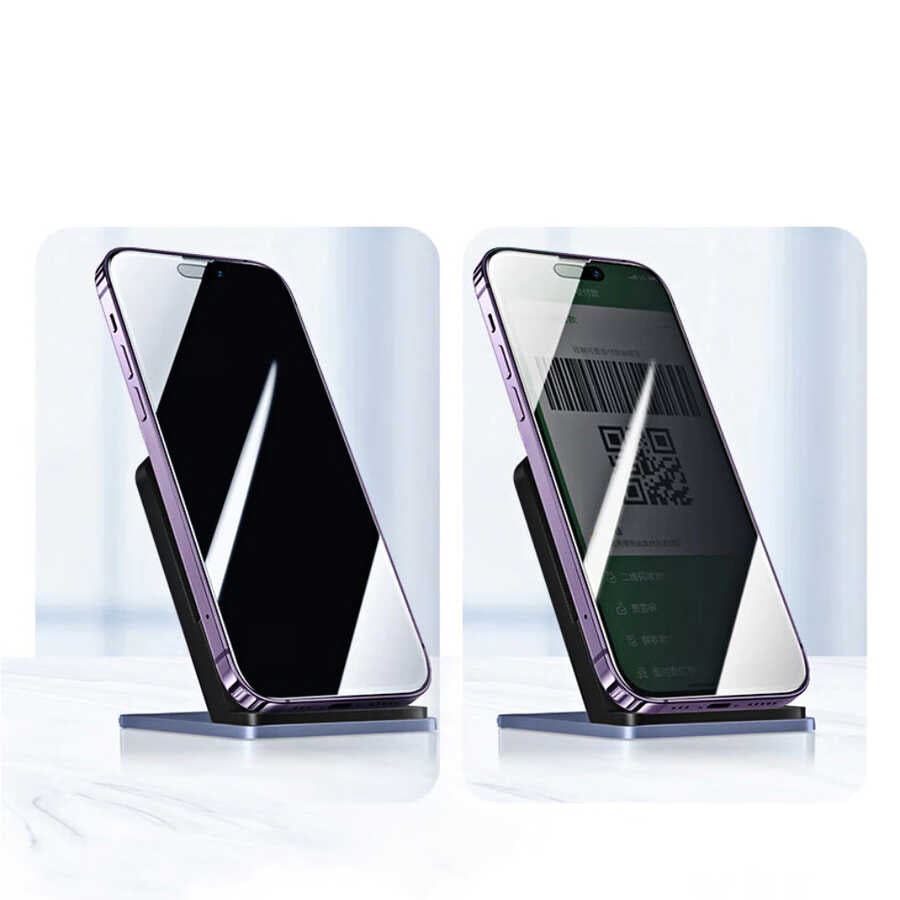 Apple iPhone 14 Pro Zore Kor Privacy Cam Ekran Koruyucu Siyah