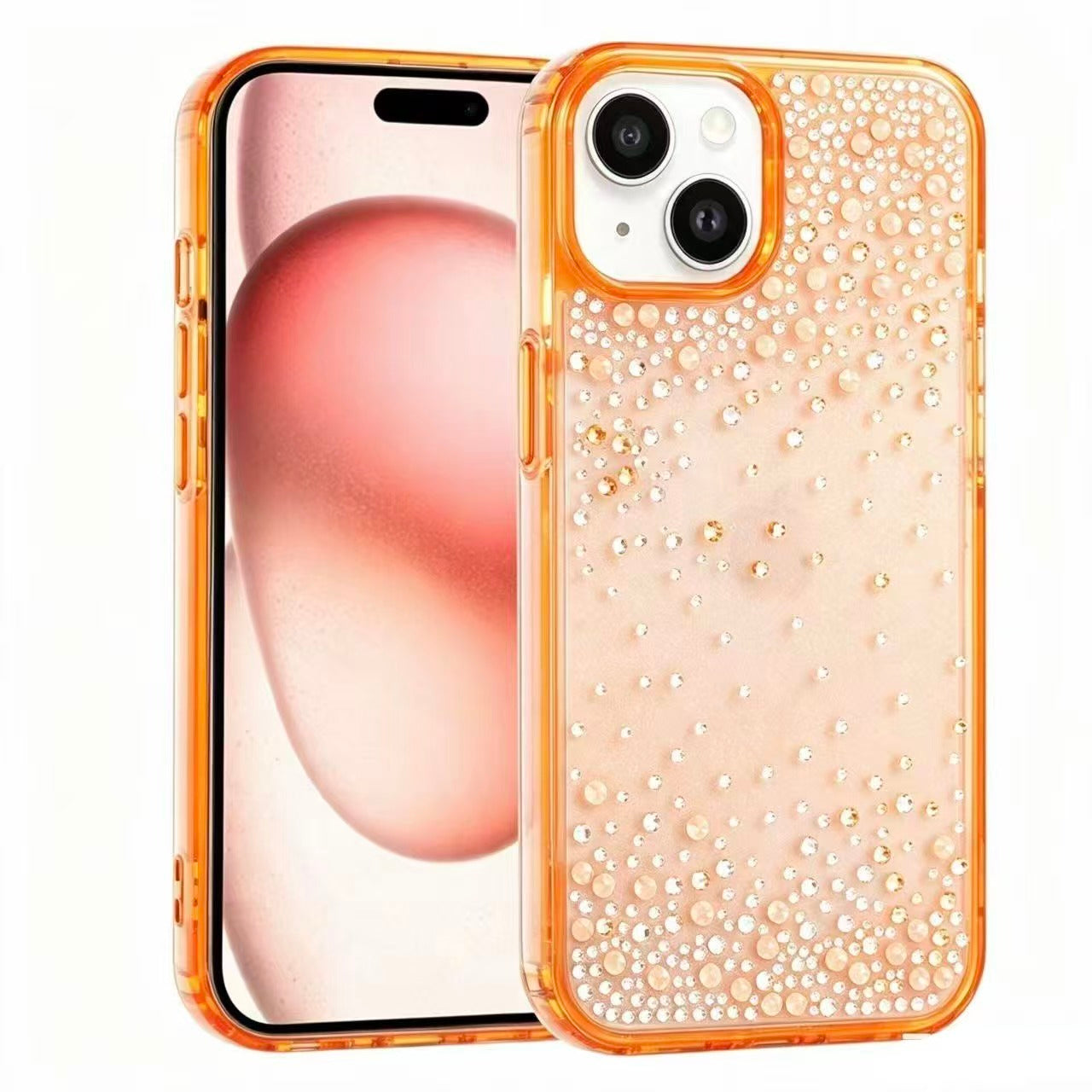 Apple iPhone 15 Kılıf Airbag Tasarımlı Damla Taşlı Şeffaf Zore Pera Silikon Kapak