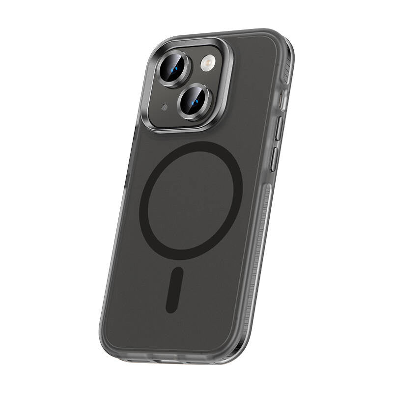 Apple iPhone 15 Kılıf Airbagli M-safe Wireless Şarj Özellikli Lens Koruyuculu Zore Klaptika Kapak Siyah