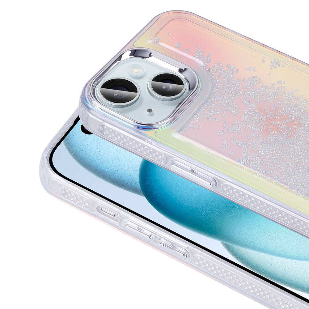 Apple iPhone 15 Kılıf Airbagli Renkli Arka Yüzey Boncuk Tasarımlı Zore Kumul Kapak Pembe