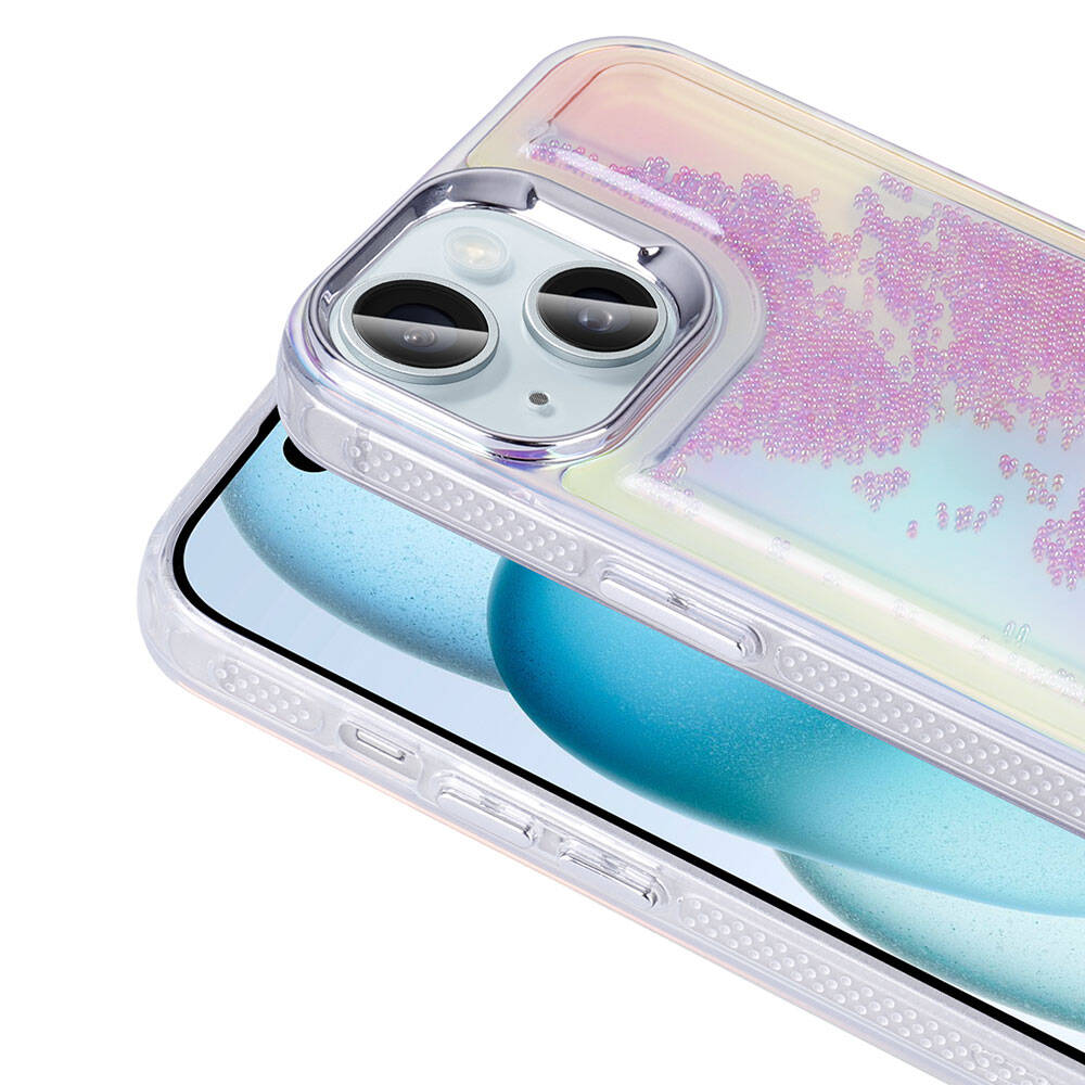 Apple iPhone 15 Kılıf Airbagli Renkli Arka Yüzey Boncuk Tasarımlı Zore Kumul Kapak Şeffaf