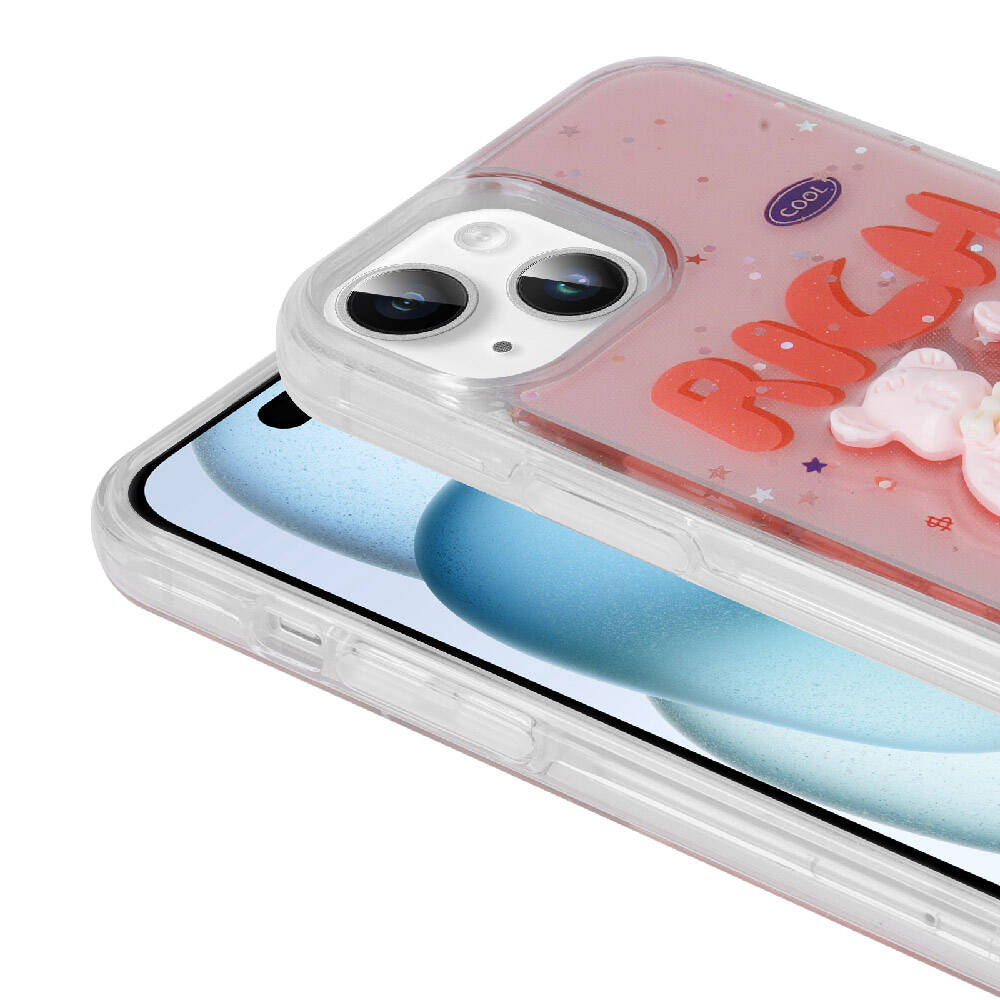 Apple iPhone 15 Kılıf Kabartma Figürlü Parlak Zore Minimini Silikon Kapak Pembe