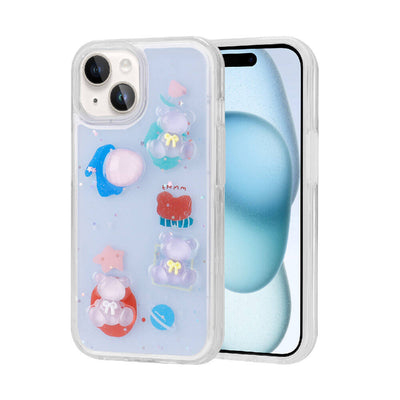 Apple iPhone 15 Kılıf Kabartma Figürlü Parlak Zore Minimini Silikon Kapak Mor