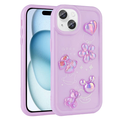 Apple iPhone 15 Kılıf Kabartma Figürlü Parlak Zore Toys Silikon Kapak Mor