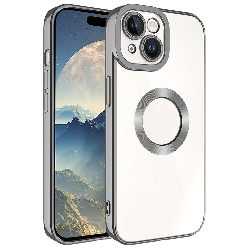 Apple iPhone 15 Kılıf Kamera Korumalı Logo Gösteren Zore Omega Kapak Derin Mor