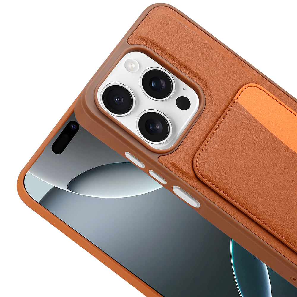 Apple iPhone 15 Kılıf Kartlıklı Zore X-Kart Silikon Kapak Kahverengi