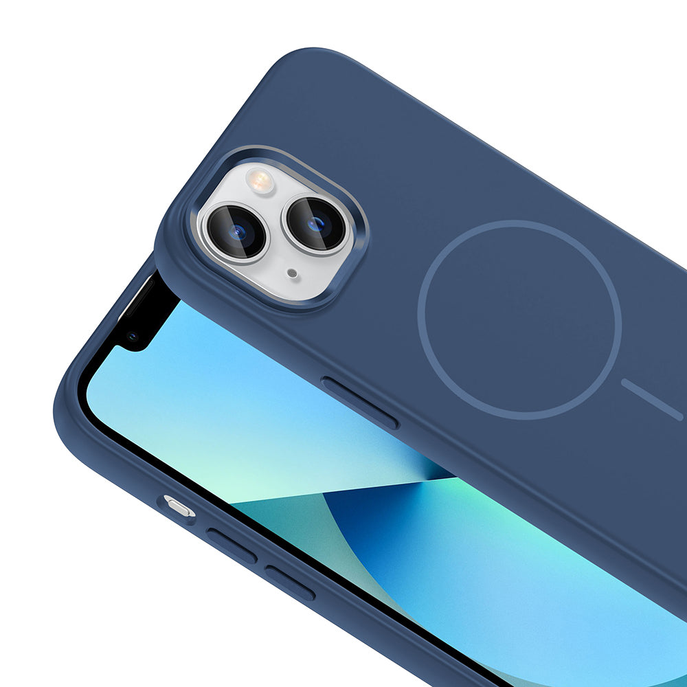 Apple iPhone 15 Kılıf M-Safe Şarj Özellikli Metal Kamera Çerçeveli Zore Edi Silikon Kapak Lacivert