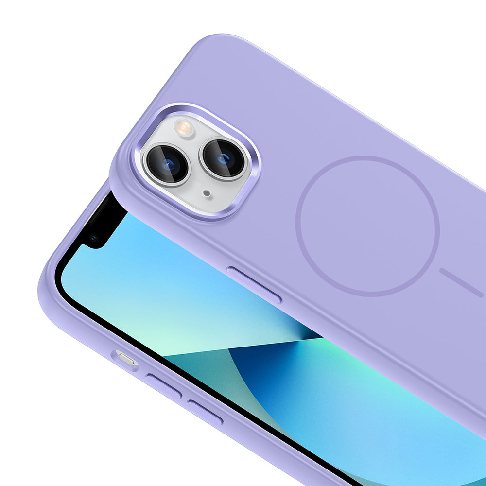 Apple iPhone 15 Kılıf M-Safe Şarj Özellikli Metal Kamera Çerçeveli Zore Edi Silikon Kapak Lila