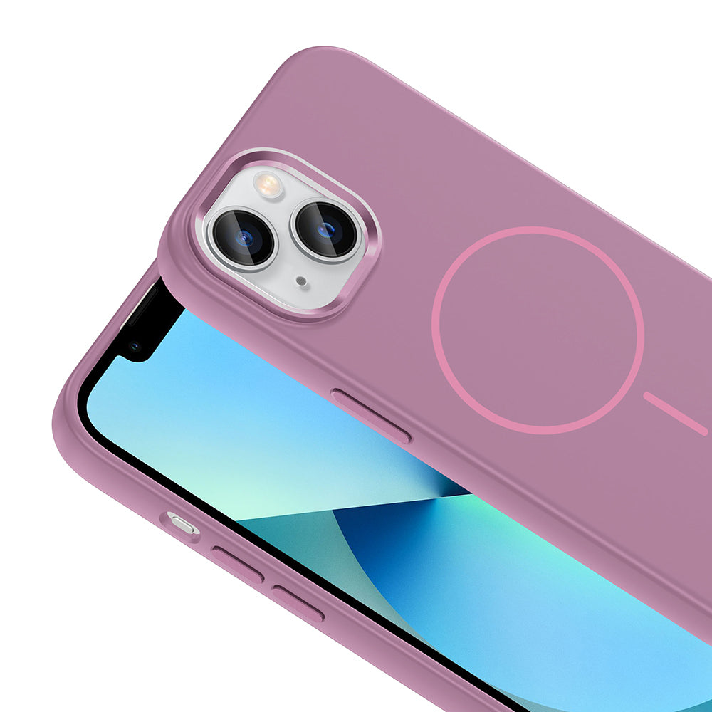 Apple iPhone 15 Kılıf M-Safe Şarj Özellikli Metal Kamera Çerçeveli Zore Edi Silikon Kapak Rose Gold