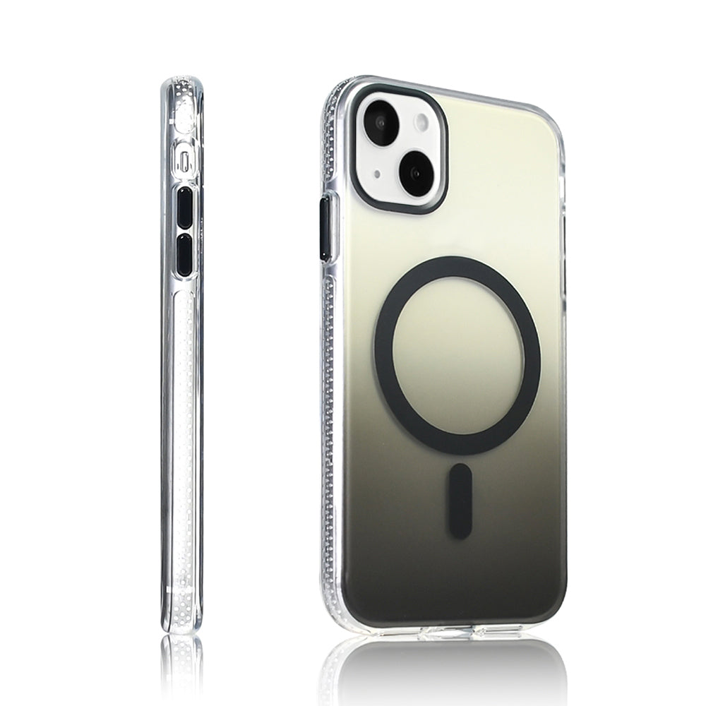 Apple iPhone 15 Kılıf M-safe Şarj Özellikli Transparan Renk Geçişli Zore Toros Kapak Gold