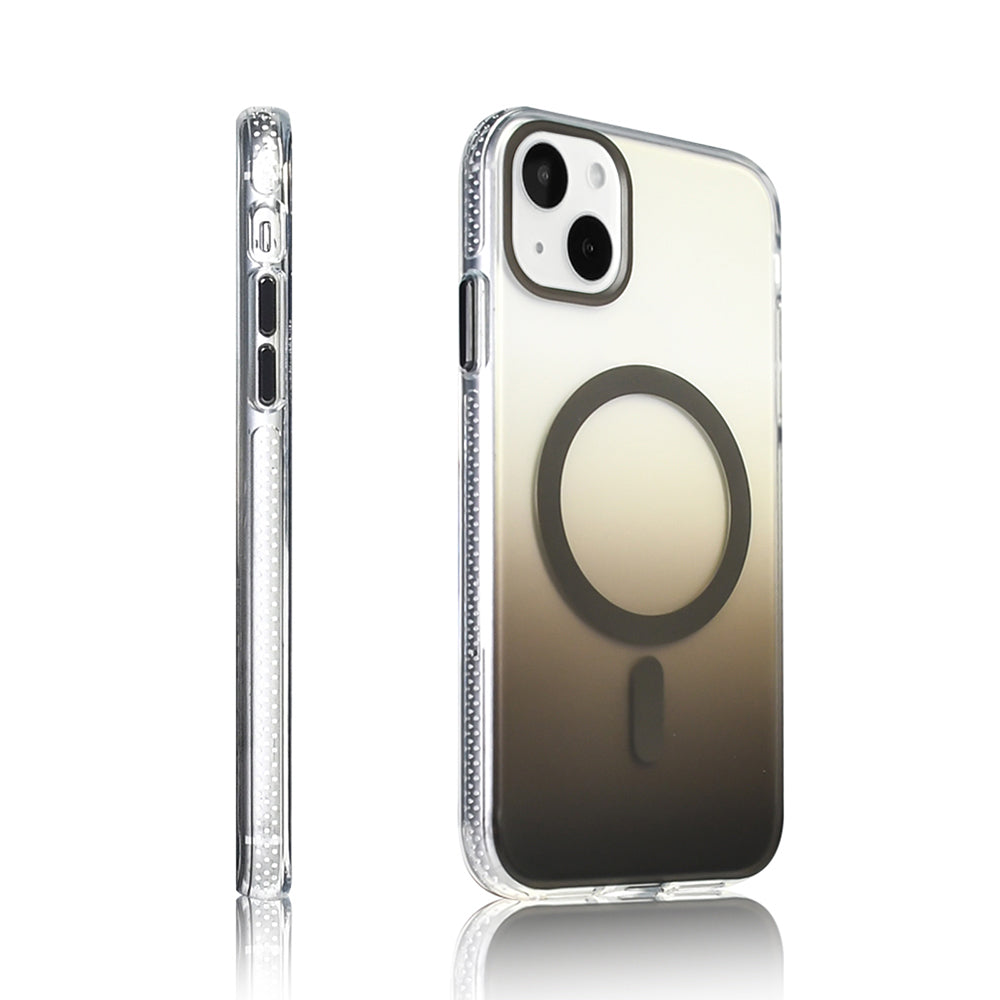 Apple iPhone 15 Kılıf M-safe Şarj Özellikli Transparan Renk Geçişli Zore Toros Kapak Gold