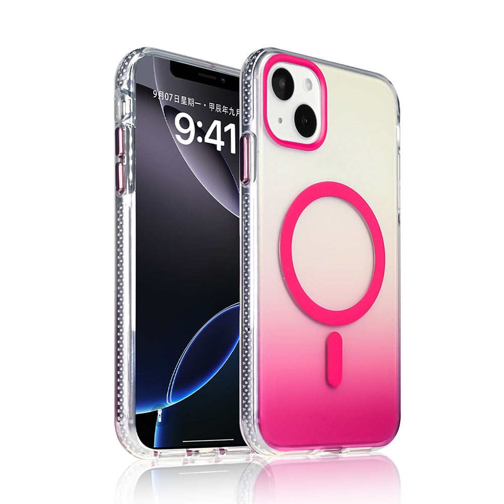 Apple iPhone 15 Kılıf M-safe Şarj Özellikli Transparan Renk Geçişli Zore Toros Kapak Rose Gold