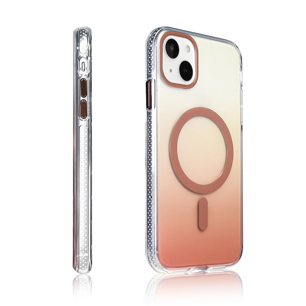 Apple iPhone 15 Kılıf M-safe Şarj Özellikli Transparan Renk Geçişli Zore Toros Kapak Gold