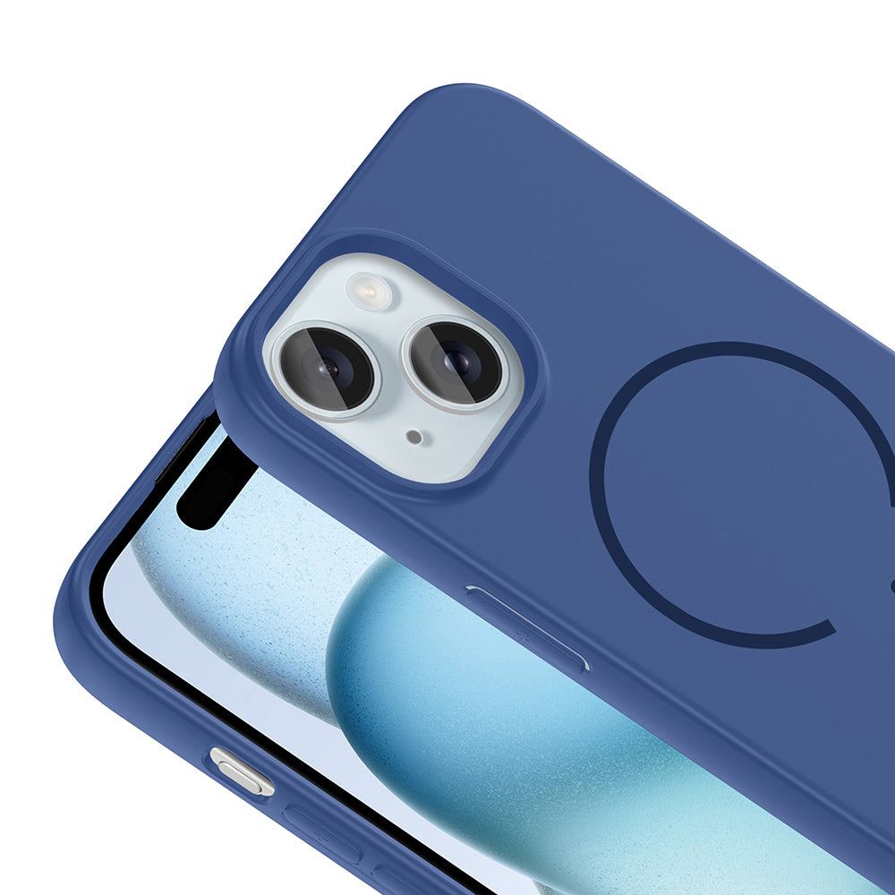 Apple iPhone 15 Kılıf M-safe Şarj Özellikli Zore Meta Kapak Lacivert