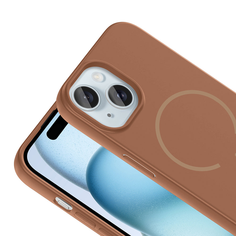 Apple iPhone 15 Kılıf M-safe Şarj Özellikli Zore Meta Kapak Turuncu