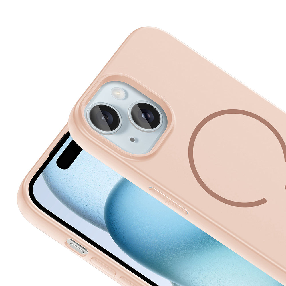 Apple iPhone 15 Kılıf M-safe Şarj Özellikli Zore Meta Kapak Rose Pembe