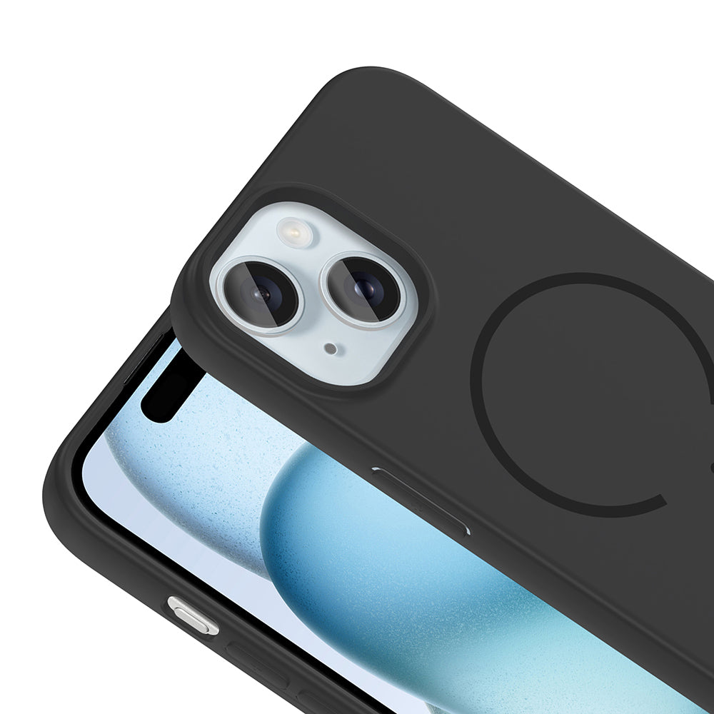 Apple iPhone 15 Kılıf M-safe Şarj Özellikli Zore Meta Kapak Titanyum-Gri