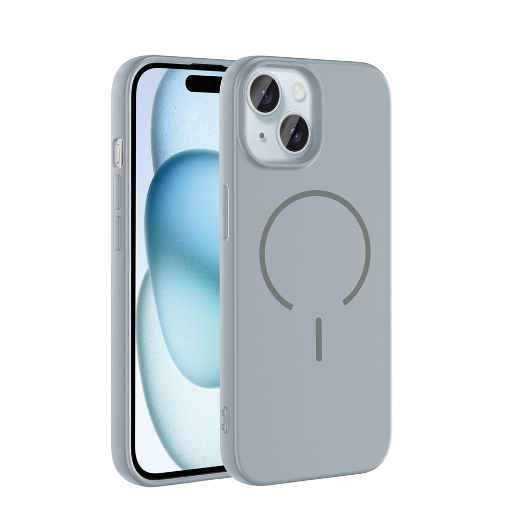 Apple iPhone 15 Kılıf M-safe Şarj Özellikli Zore Meta Kapak Titanyum-Gri