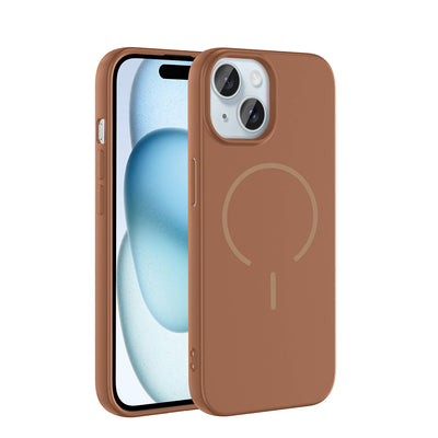 Apple iPhone 15 Kılıf M-safe Şarj Özellikli Zore Meta Kapak Kahverengi