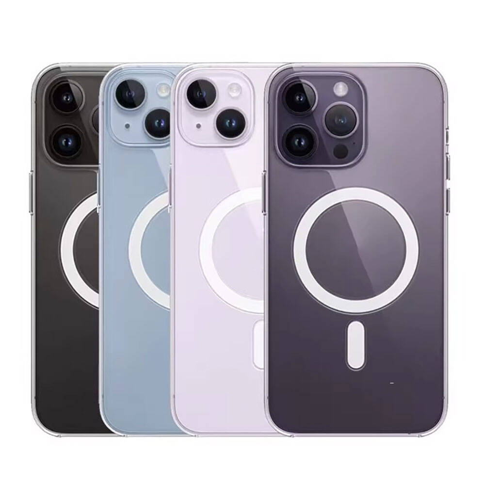 Apple iPhone 15 Kılıf M-safe Şarj Özellikli Şeffaf Sert PC Zore Embos Kapak Renksiz