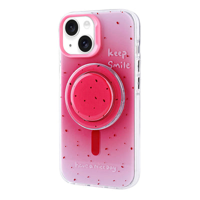 Apple iPhone 15 Kılıf M-safe Şarj Özellikli Tak-Çıkar Pop Soketli Zore Tiktok Kapak Pembe Koyu